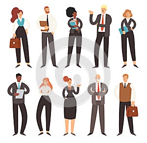 Set of business people. Businessmen and businesswomen cartoon characters. Office team, multicultural collective workers, entrepren photo
